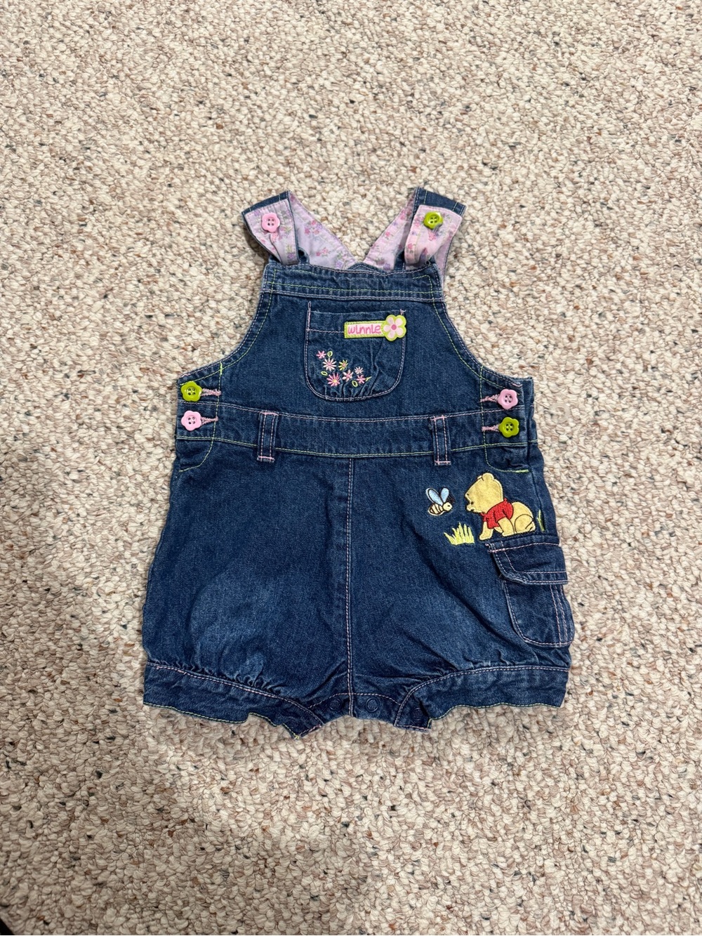 Denim Winnie the Pooh Embroidered Baby Overalls - Blue